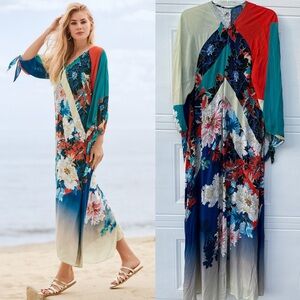Johnny Was floral print viscose maxi dress kaftan beach cover up